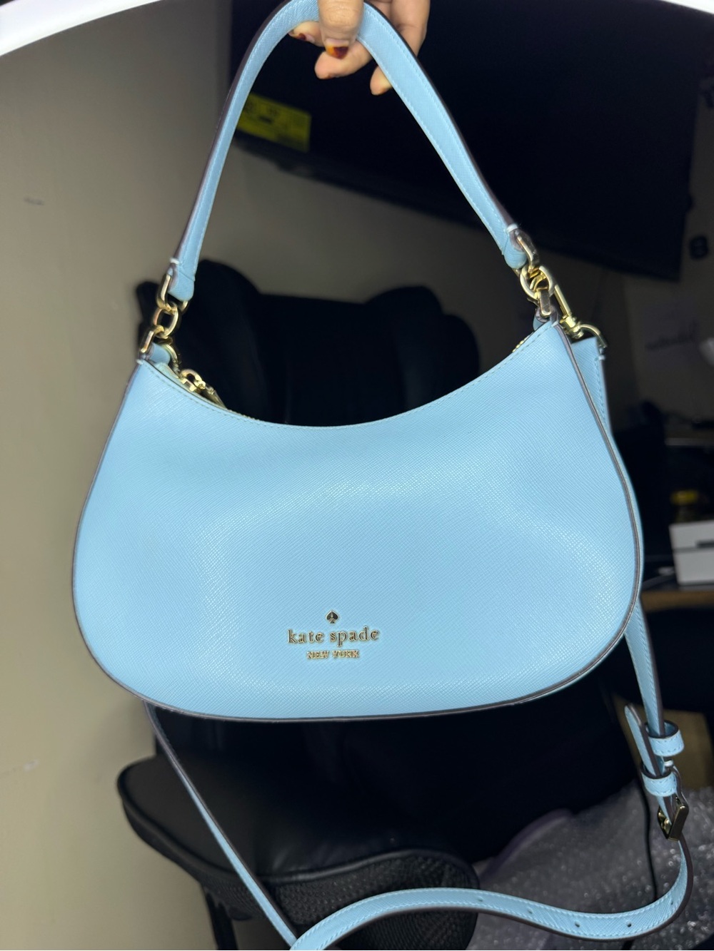 kate spade Powder Blue Leather Shoulder Bag with Gold Hardware